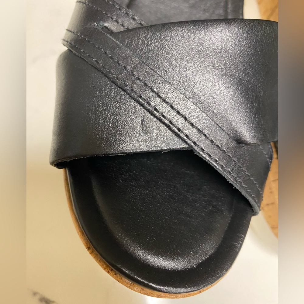 Franco Sarto Women’s Ankle Strap Cork Black Leather Sandals - 7M L-FAE - Picture 16 of 16